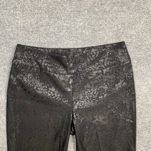 Nic + Zoe Leggings Womens 8 Black Cheetah Coated Metallic Pull On Stretch Ankle - Picture 3 of 11